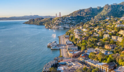 aerial view of coastal town