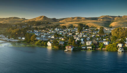 aerial of homes along the coast