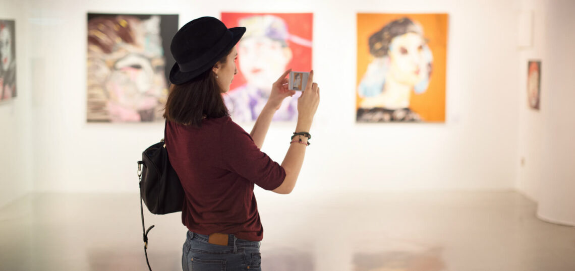 Woman in art gallery